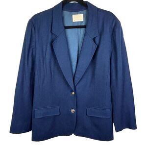 Pendleton Vintage Blazer Jacket 100% Wool Navy Blue Gold Button Front Career 16